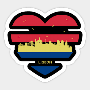 Portugal Skyline cityscape Heart Shape Birds Flying Lisbon Sticker